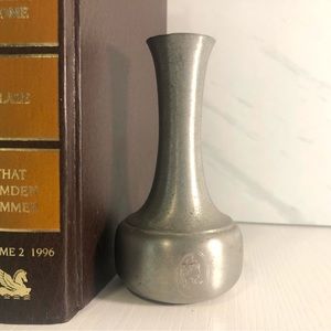 Josten’s Pewter Bud Vase with Roman detail